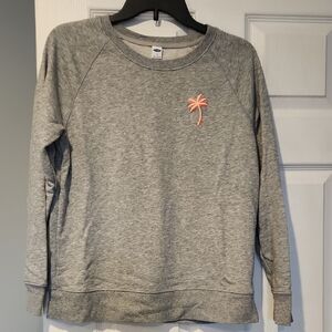 Old Navy Gray Sweatshirt With Pink Embroidered Palm Tree Small